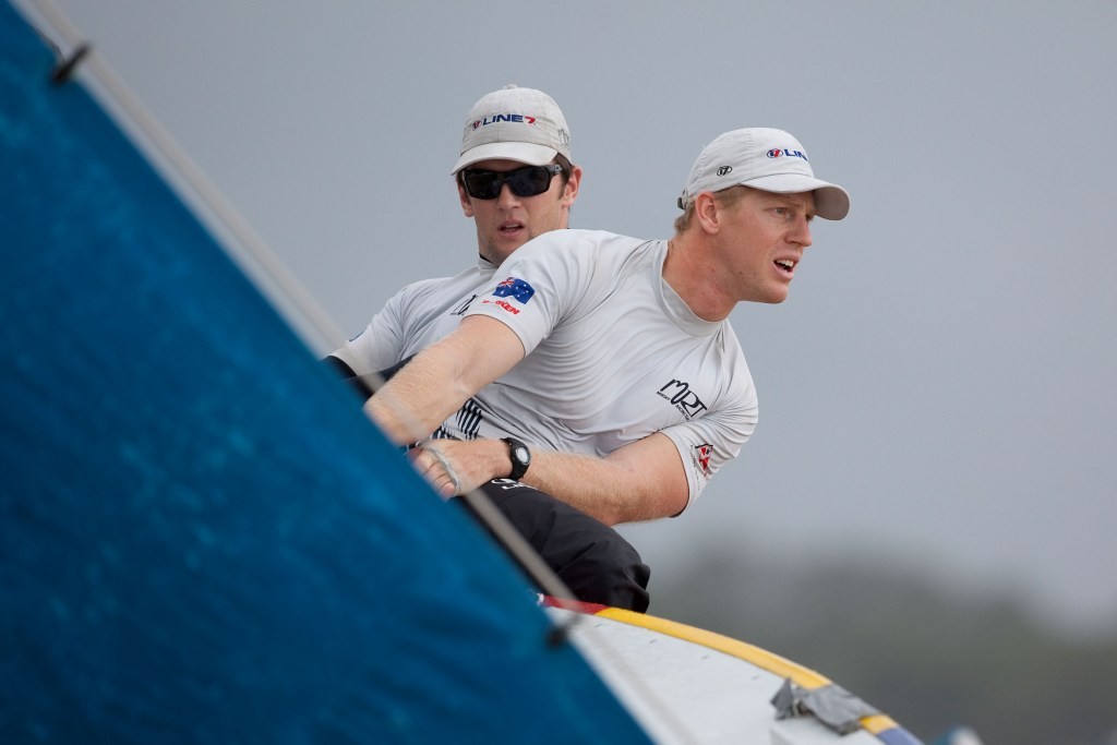 Torvar Mirsky’s crew hiking hard on day 1 of the Monsoon Cup 2009. Kuala Terengganu, Malaysia- Photo by Gareth Cooke Subzero Images © Gareth Cooke Subzero Images/Monsoon Cup http://www.monsooncup.com.my